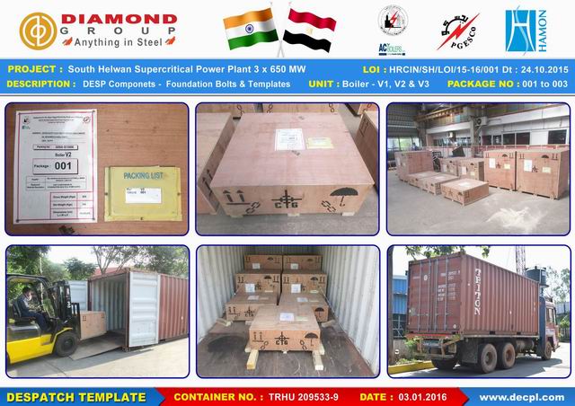 HAMON_South Helwan_Foundation Bolts & Templates_Despatch Template_Boiler V1 to V3_Container No_ TRHU 209533-9